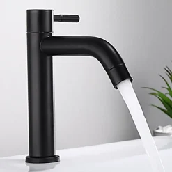 Robinet Lave-Mains|Deko Robinet de lavabo en acier inoxydable noir mat, robinet d'eau froide simple (froid uniquement)