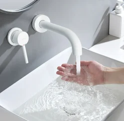 Robinet Lavabo Et Vasque|Rea Robinet de lavabo encastré Lungo white mat + box