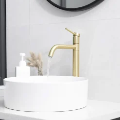 Robinet Lave-Mains|Rea Robinet de lavabo Lugano slim brush gold high