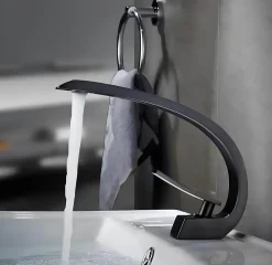 Hudor Robinet de lavabo sur plage BNF606B en laiton noir collection Céphise