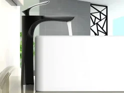 Hudor Robinet de lavabo surélevé 205 en laiton noir et chrome collection Céphise