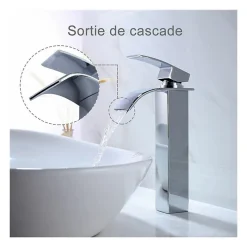 Robinet De Bidet|Deko Robinet de salle de bain à bec haut cascade en laiton mitigeur de lavabo robinet de lavabo chromé design moderne