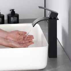 Robinet Lavabo Et Vasque|Cecipa Max Robinet de Salle de Bain Noir Moderne - Sortie Cascade Naturelle, Mitigeur de Lavabo Cascade