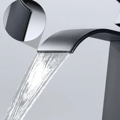 Robinet Lavabo Et Vasque|Cecipa Max Robinet de Salle de Bain Noir Moderne - Sortie Cascade Naturelle, Mitigeur de Lavabo Cascade