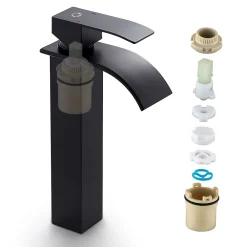 Robinet Lavabo Et Vasque|Cecipa Max Robinet de Salle de Bain Noir Moderne - Sortie Cascade Naturelle, Mitigeur de Lavabo Cascade