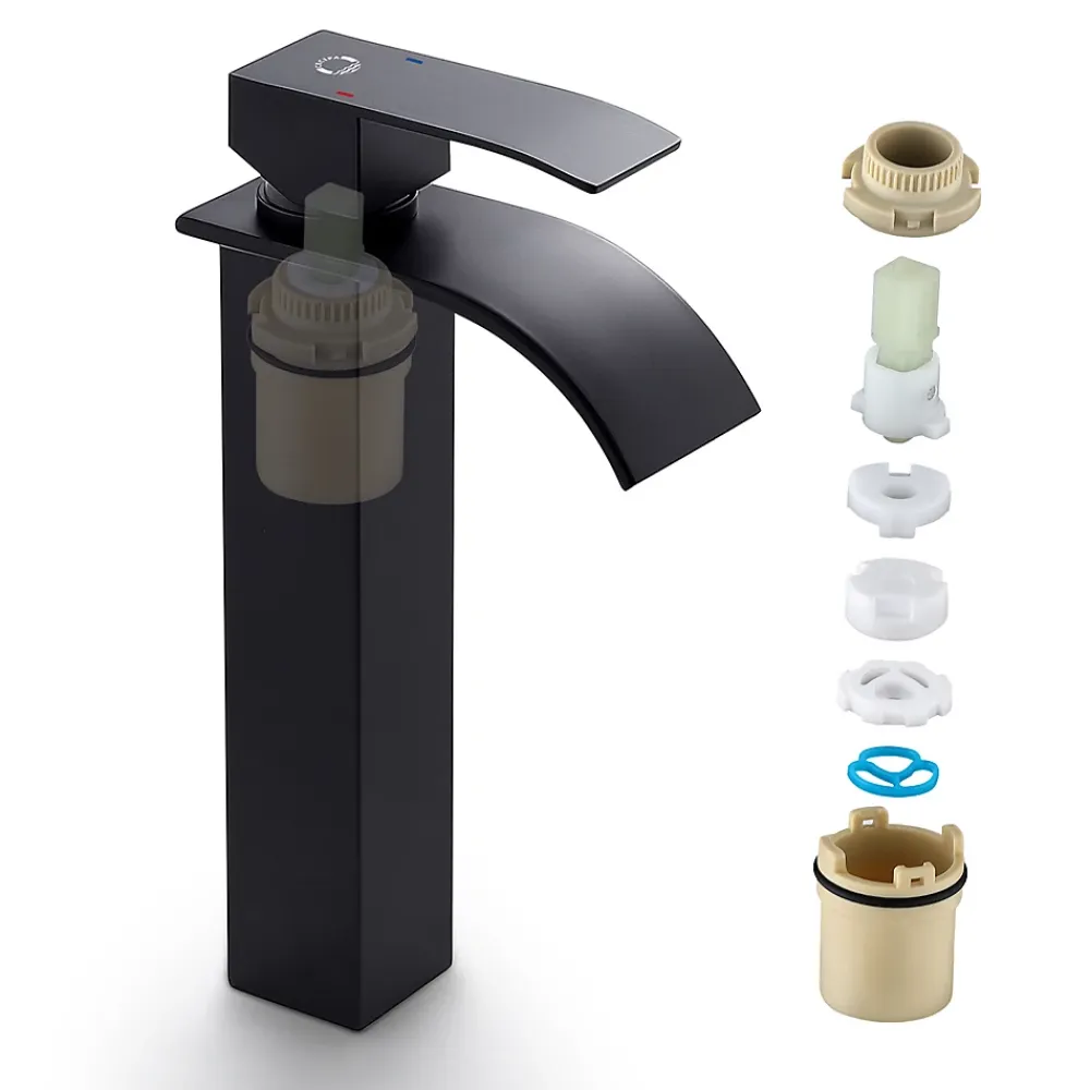 Robinet Lavabo Et Vasque|Cecipa Max Robinet de Salle de Bain Noir Moderne - Sortie Cascade Naturelle, Mitigeur de Lavabo Cascade