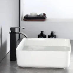 Robinet Lavabo Et Vasque|Cecipa Max Robinet de Salle de Bain Noir Moderne - Sortie Cascade Naturelle, Mitigeur de Lavabo Cascade