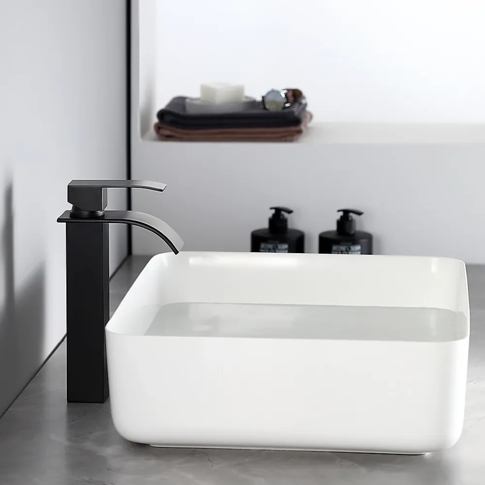 Robinet Lavabo Et Vasque|Cecipa Max Robinet de Salle de Bain Noir Moderne - Sortie Cascade Naturelle, Mitigeur de Lavabo Cascade