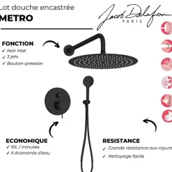 Jacob Delafon Robinet douche encastré thermostatique Metro, Noir mat Economie d'eau