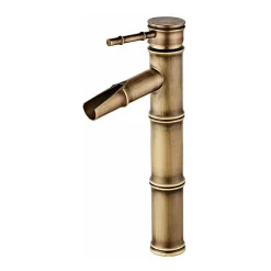 Deko Robinet haut en bambou, mitigeur de lavabo cascade, robinet d'eau chaude et froide à un trou, bec de déconnexion à 3 joints