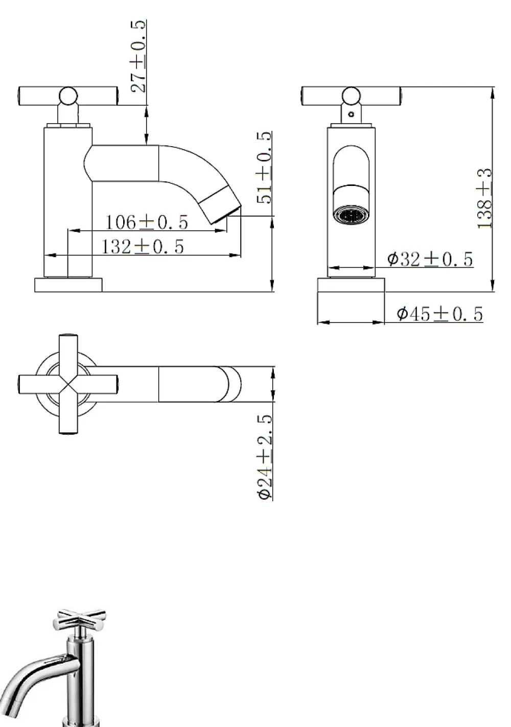 Planète Bain Robinet lave-mains chromé H 14.2 cm - Croce - eau froide uniquement