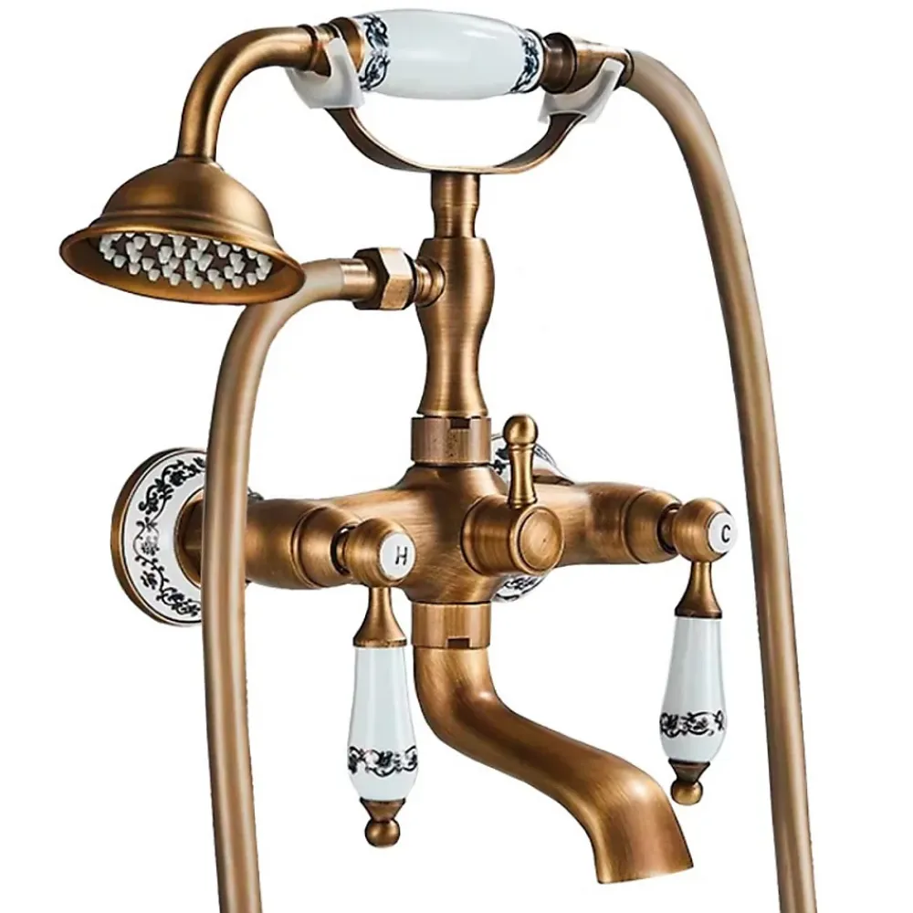 Robinet De Baignoire|Valaz Robinet melangeur mural retro pour baignoire FLORINA or ancien
