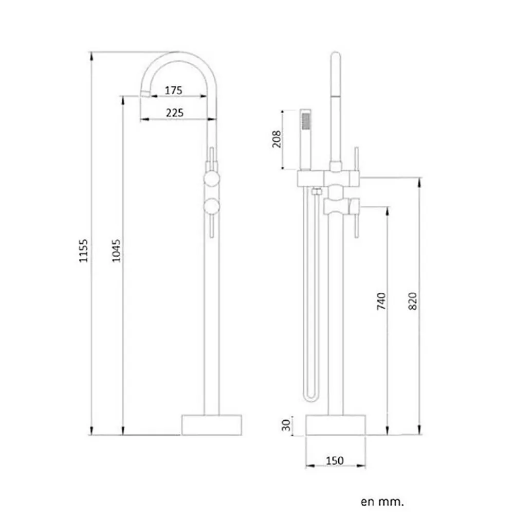Valaz Robinet mitigeur baindouche sur pied CALGARY or brosse