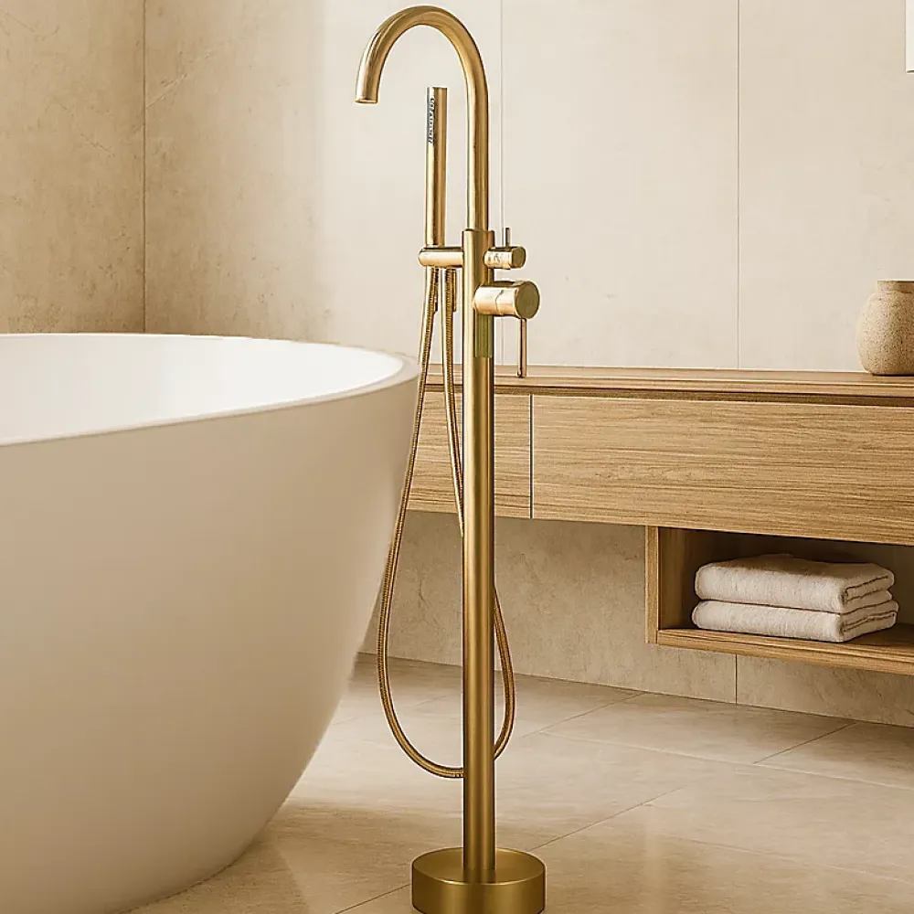 Colonne De Baignoire|Stano Robinet mitigeur baindouche sur pied DEBRIO or brosse