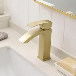 Saniverre Robinet mitigeur bec cascade LERIO or brossé -