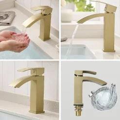 Saniverre Robinet mitigeur bec cascade LERIO or brossé -