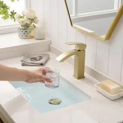 Saniverre Robinet mitigeur bec cascade LERIO or brossé -