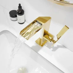 Robinet Lavabo Et Vasque|Saniverre Robinet mitigeur bec cascade CEZIO chrome Or brillant -