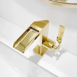Robinet Lavabo Et Vasque|Saniverre Robinet mitigeur bec cascade CEZIO chrome Or brillant -