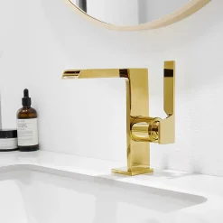 Robinet Lavabo Et Vasque|Saniverre Robinet mitigeur bec cascade CEZIO chrome Or brillant -