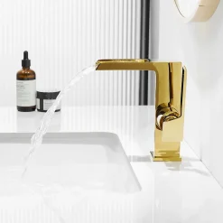 Robinet Lavabo Et Vasque|Saniverre Robinet mitigeur bec cascade CEZIO chrome Or brillant -