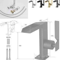 Robinet Lavabo Et Vasque|Saniverre Robinet mitigeur bec cascade CEZIO chrome Or brillant -