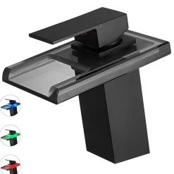 Saniverre Robinet mitigeur bec cascade à LED lumineuses SOLEO chrome noir -