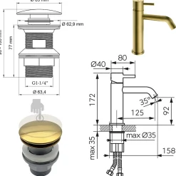 Ferro Robinet mitigeur CIRICULUS Or brossé + bonde