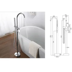 Saniverre Robinet mitigeur colonne sur pied MATY chrome brillant pour baignoire îlot -