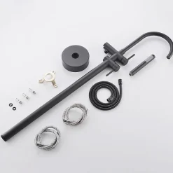 Saniverre Robinet mitigeur colonne sur pied MATY chrome Noir pour baignoire îlot -