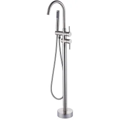 Saniverre Robinet mitigeur colonne sur pied MATY chrome brossé pour baignoire îlot -