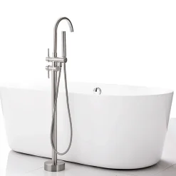 Saniverre Robinet mitigeur colonne sur pied MATY chrome brossé pour baignoire îlot -