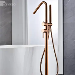 Robinet De Baignoire|Imex Robinet Mitigeur de Baignoire sur Pied Or Rose Cuivré Brossé CORCEGA BBECO1/ORC