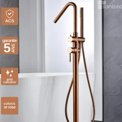 Robinet De Baignoire|Imex Robinet Mitigeur de Baignoire sur Pied Or Rose Cuivré Brossé CORCEGA BBECO1/ORC