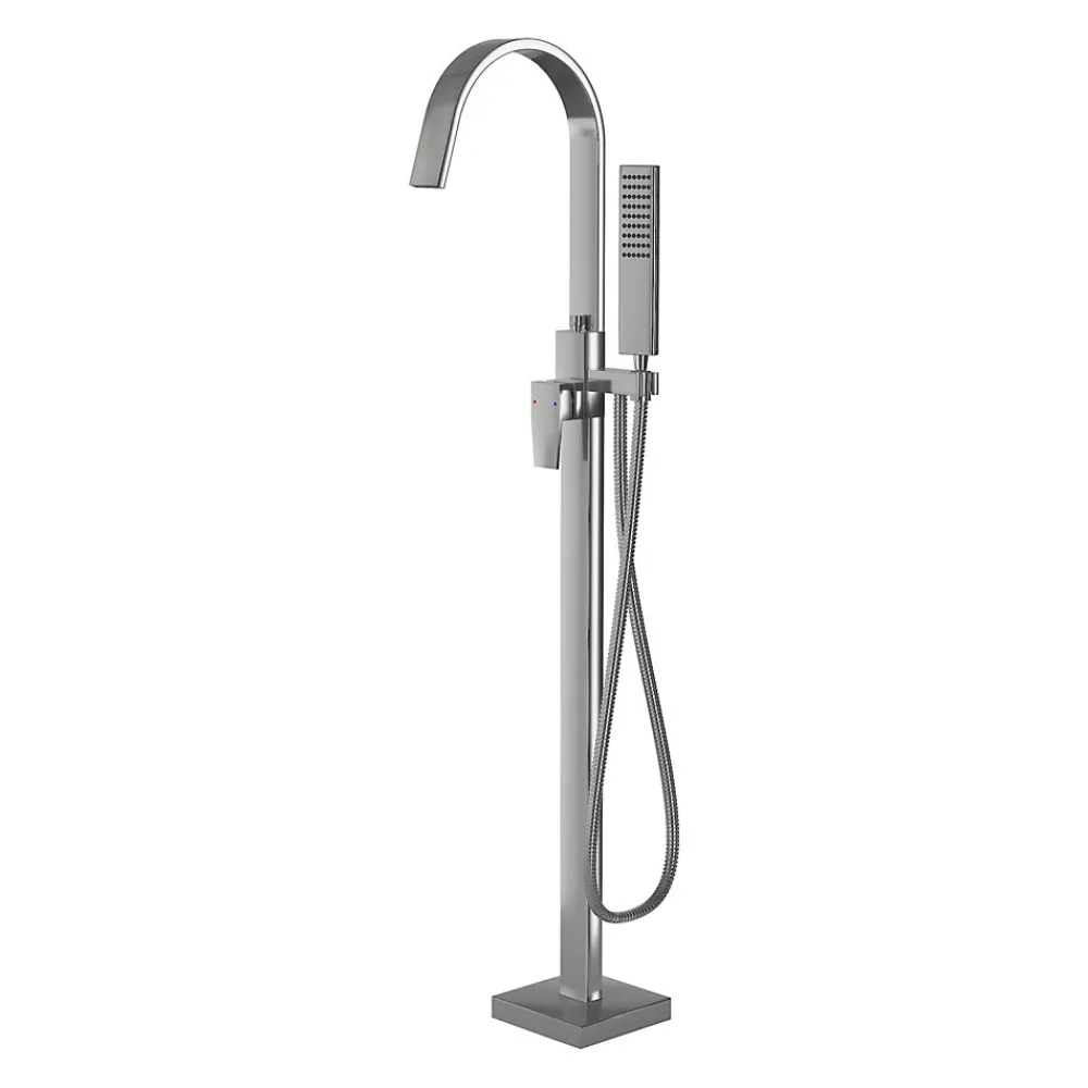 Robinet De Baignoire|Bernstein Robinet Mitigeur de baignoire design sur pieds en acier inoxydable et laiton pour salle de bain - H. 111,6cm - NT3311 2.0 - Chrome
