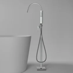 Robinet De Baignoire|Bernstein Robinet Mitigeur de baignoire design sur pieds en acier inoxydable et laiton pour salle de bain - H. 111,6cm - NT3311 2.0 - Chrome