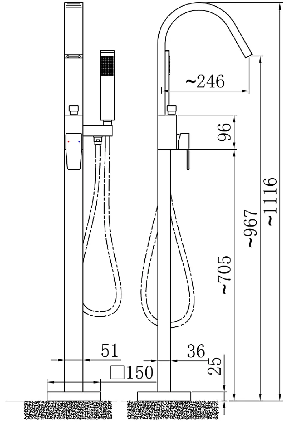 Robinet De Baignoire|Bernstein Robinet Mitigeur de baignoire design sur pieds en acier inoxydable et laiton pour salle de bain - H. 111,6cm - NT3311 2.0 - Chrome