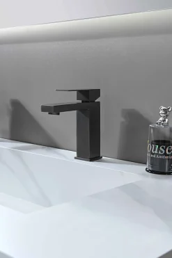 Robinet Lavabo Et Vasque|Luxury Bain Robinet, mitigeur de lavabo pour salle de bain carré (Gris brossé) LuxuryBain