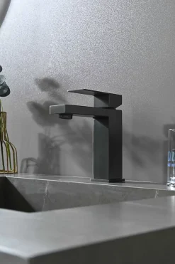 Robinet Lavabo Et Vasque|Luxury Bain Robinet, mitigeur de lavabo pour salle de bain carré (Gris brossé) LuxuryBain