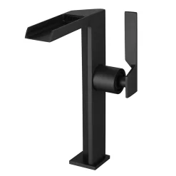 Robinet Lavabo Et Vasque|Saniverre Robinet mitigeur haut CEZIO XL bec cascade chrome Noir mat -