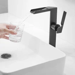 Robinet Lavabo Et Vasque|Saniverre Robinet mitigeur haut CEZIO XL bec cascade chrome Noir mat -