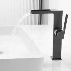 Robinet Lavabo Et Vasque|Saniverre Robinet mitigeur haut CEZIO XL bec cascade chrome Noir mat -
