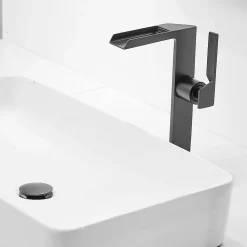 Robinet Lavabo Et Vasque|Saniverre Robinet mitigeur haut CEZIO XL bec cascade chrome Noir mat -