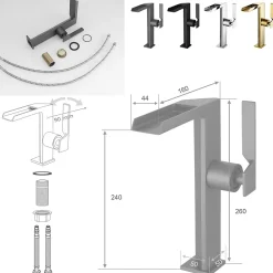 Robinet Lavabo Et Vasque|Saniverre Robinet mitigeur haut CEZIO XL bec cascade chrome Noir mat -