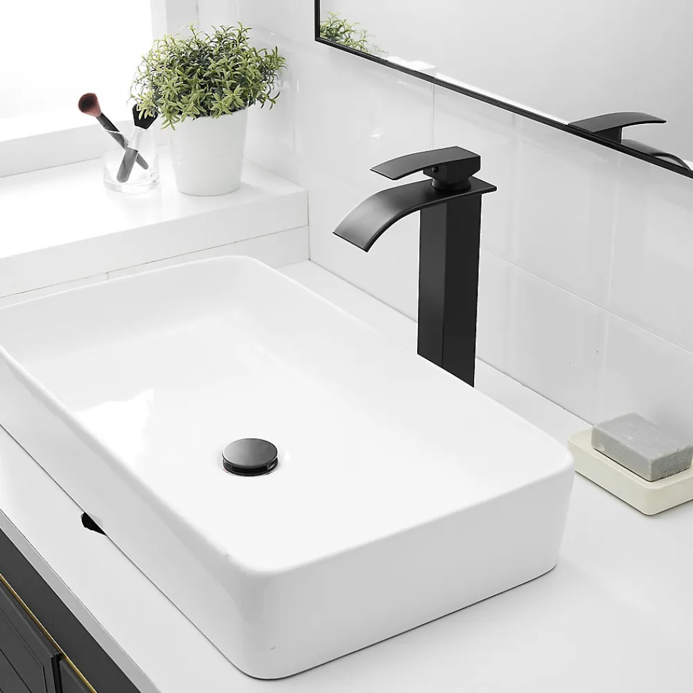 Saniverre Robinet mitigeur haut TIBRE XL bec cascade noir chromé -