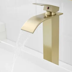 Saniverre Robinet mitigeur haut TIBRE XL bec cascade or brossé -
