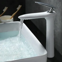 Robinet Lave-Mains|Kroos Robinet mitigeur lavabo haut moderne Blanc - Castor