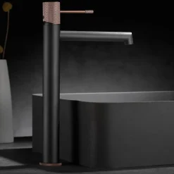 Imex Products Robinet mitigeur monocommande TOUCHER à poser pour lavabo version haute (1 trou) Gris mat - Champagne Robinet à poser (sur vasque