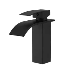 Robinet Lavabo Et Vasque|Saniverre Robinet mitigeur TIBRE bec cascade extra-plat noir chromé -