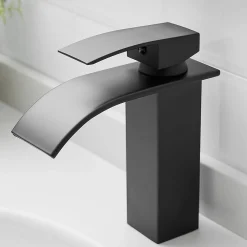 Robinet Lavabo Et Vasque|Saniverre Robinet mitigeur TIBRE bec cascade extra-plat noir chromé -